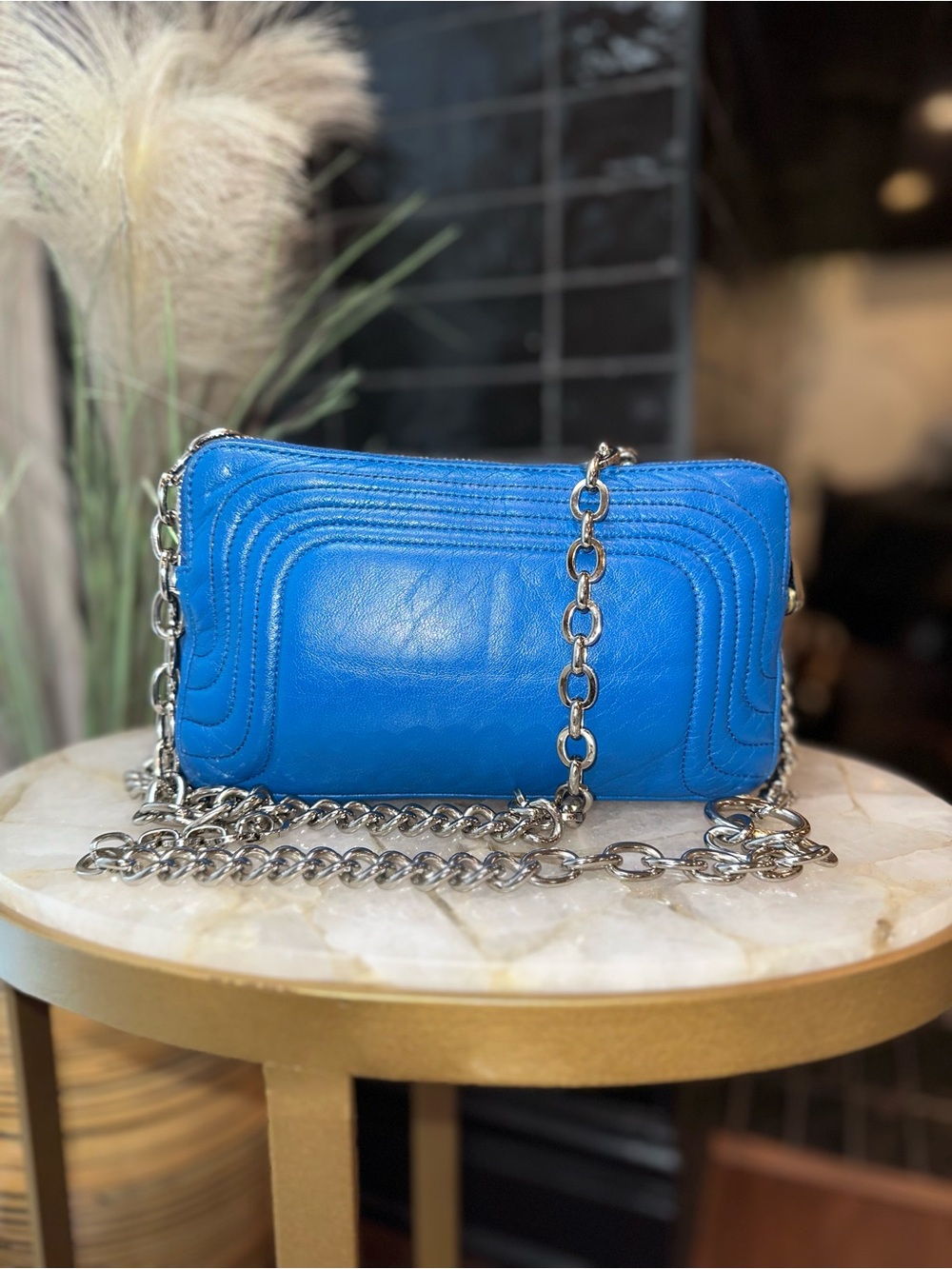 Henri Bendel NYC Electric Blue Lambskin Double Chain | Y2K Archive Bag